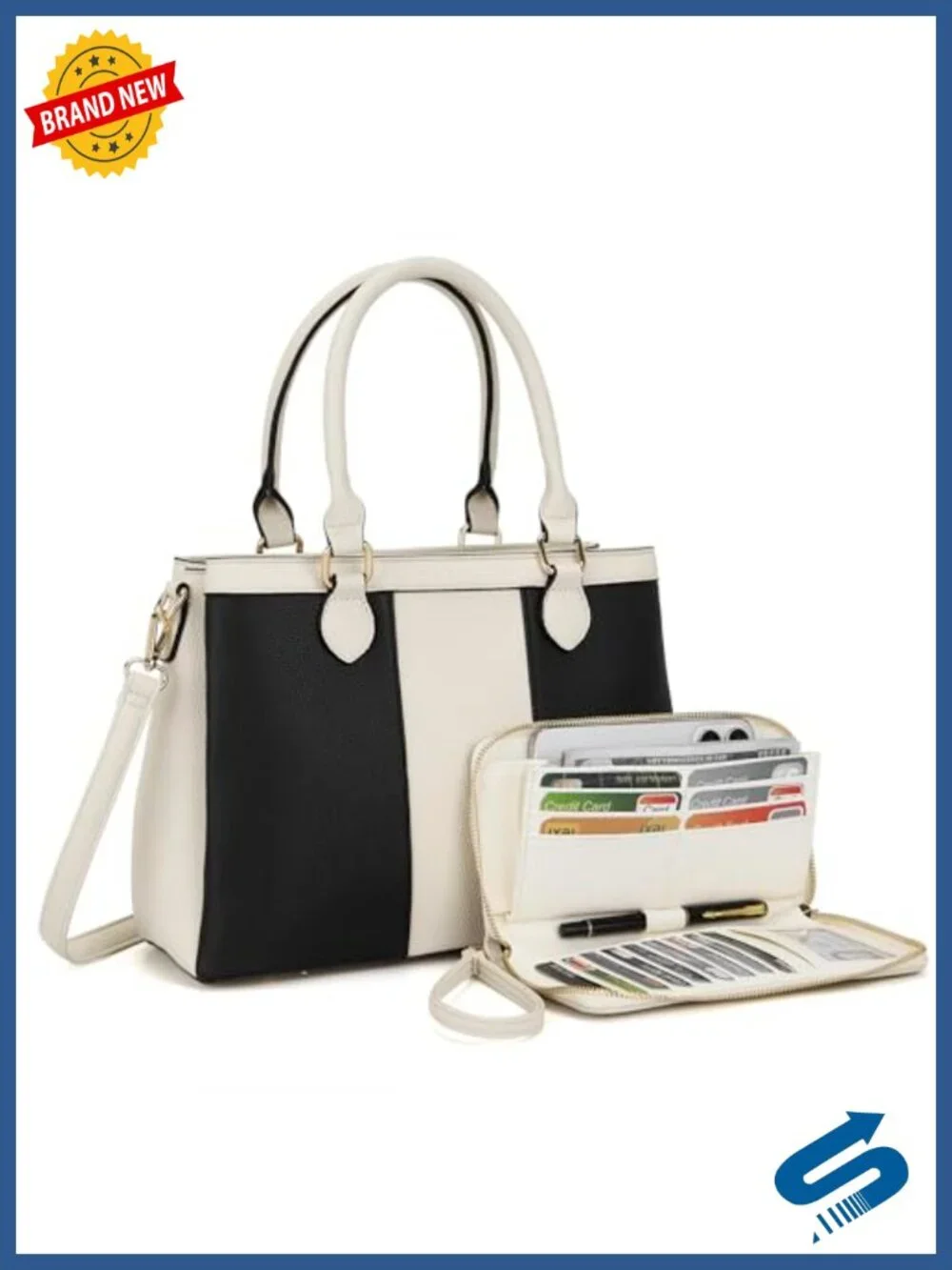 PU Leather Women's Crossbody Top Handle Satchel Tote with Wallet Set